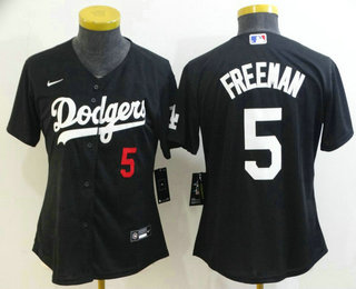 Women's Los Angeles Dodgers #5 Freddie Freeman Black 2022 Number Cool Base Stitched Nike Jersey