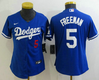 Women's Los Angeles Dodgers #5 Freddie Freeman Blue 2022 Number Cool Base Stitched Nike Jersey