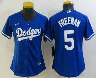 Women's Los Angeles Dodgers #5 Freddie Freeman Blue Stitched MLB Cool Base Nike Jersey