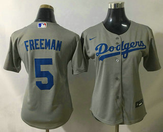 Women's Los Angeles Dodgers #5 Freddie Freeman Grey 2022 Cool Base Stitched Nike Jersey