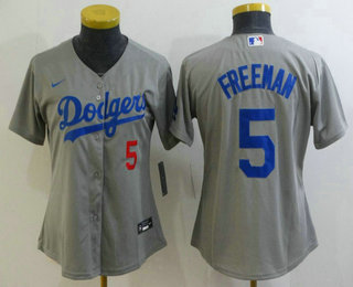 Women's Los Angeles Dodgers #5 Freddie Freeman Grey 2022 Number Cool Base Stitched Nike Jersey