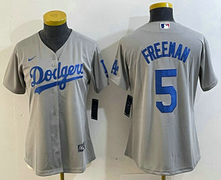 Women's Los Angeles Dodgers #5 Freddie Freeman Grey Cool Base Stitched Nike Jersey