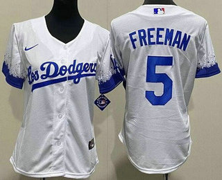 Women's Los Angeles Dodgers #5 Freddie Freeman White City Cool Base Jersey