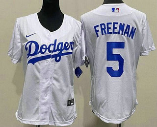 Women's Los Angeles Dodgers #5 Freddie Freeman White Cool Base Jersey