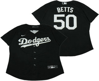 Women's Los Angeles Dodgers #50 Mookie Betts Black Stitched MLB Cool Base Nike Jersey