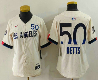 Women's Los Angeles Dodgers #50 Mookie Betts Cream 2024 City Connect Limited Jersey