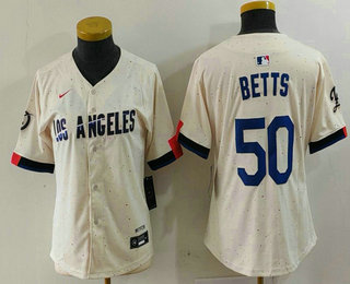 Women's Los Angeles Dodgers #50 Mookie Betts Cream 2024 City Connect Limited Stitched Jersey