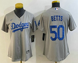 Women's Los Angeles Dodgers #50 Mookie Betts Grey Cool Base Stitched Nike Jersey