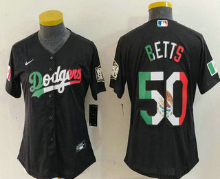 Women's Los Angeles Dodgers #50 Mookie Betts Mexico Black Cool Base Stitched Jersey