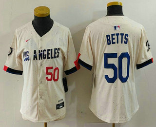 Women's Los Angeles Dodgers #50 Mookie Betts Number Cream 2024 City Connect Limited Stitched Jersey