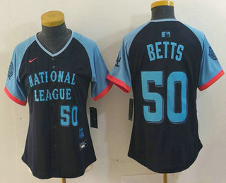 Women's Los Angeles Dodgers #50 Mookie Betts Number Navy 2024 All Star Limited Stitched Jersey