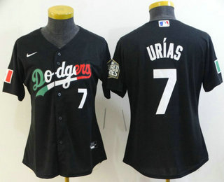 Women's Los Angeles Dodgers #7 Julio Urias Black Mexico 2020 World Series Cool Base Nike Jersey