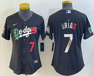 Women's Los Angeles Dodgers #7 Julio Urias Black Mexico Number 2020 World Series Cool Base Nike Jersey 001