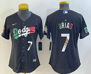 Women's Los Angeles Dodgers #7 Julio Urias Black Mexico Number 2020 World Series Cool Base Nike Jersey 002