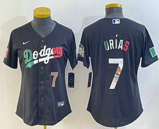 Women's Los Angeles Dodgers #7 Julio Urias Black Mexico Number 2020 World Series Cool Base Nike Jersey 006