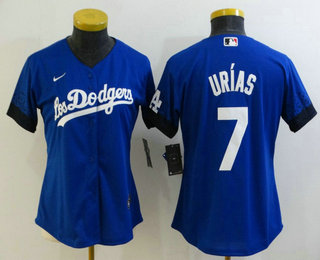 Women's Los Angeles Dodgers #7 Julio Urias Blue 2021 City Connect Cool Base Stitched Jersey