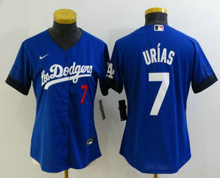 Women's Los Angeles Dodgers #7 Julio Urias Blue 2021 City Connect Number Cool Base Stitched Jersey