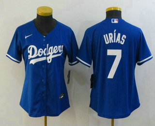 Women's Los Angeles Dodgers #7 Julio Urias Blue Stitched MLB Cool Base Nike Jersey