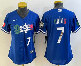 Women's Los Angeles Dodgers #7 Julio Urias Number Blue 2020 World Series Cool Base Nike Jersey 001