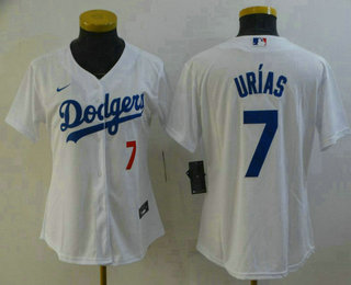 Women's Los Angeles Dodgers #7 Julio Urias White Stitched MLB Cool Base Nike Jersey