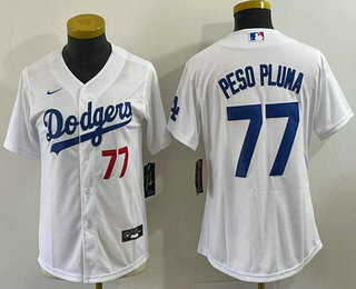 Women's Los Angeles Dodgers #77 Peso Pluma Number White Stitched Cool Base Nike Jersey