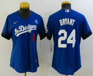 Women's Los Angeles Dodgers #8 #24 Kobe Bryant Blue 2021 City Connect Number Cool Base Stitched Jersey