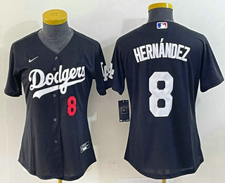 Women's Los Angeles Dodgers #8 Kike Hernandez Number Black Stitched Cool Base Nike Jersey