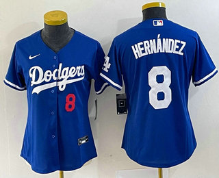 Women's Los Angeles Dodgers #8 Kike Hernandez Number Blue Stitched Cool Base Nike Jersey