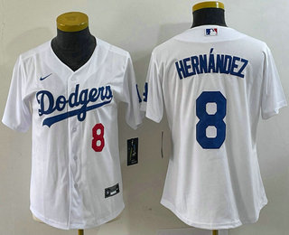 Women's Los Angeles Dodgers #8 Kike Hernandez Number White Stitched Cool Base Nike Jersey