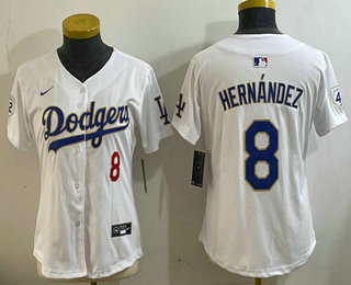 Women's Los Angeles Dodgers #8 Kike Hernandez White 2024 Jackie Robinson Patch Stitched Jersey