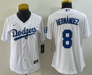 Women's Los Angeles Dodgers #8 Kike Hernandez White Stitched Cool Base Nike Jersey