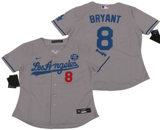 Women's Los Angeles Dodgers #8 Kobe Bryant Grey KB Patch Stitched MLB Cool Base Nike Jersey