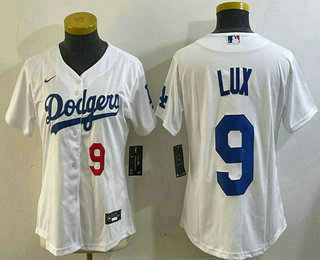 Women's Los Angeles Dodgers #9 Gavin Lux Number White Stitched Cool Base Nike Jersey