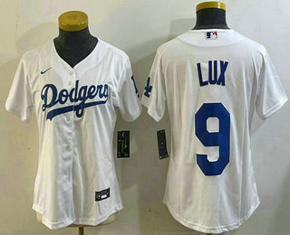 Women's Los Angeles Dodgers #9 Gavin Lux White Stitched Cool Base Nike Jersey