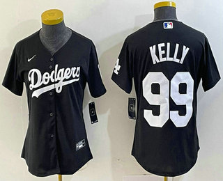 Women's Los Angeles Dodgers #99 Joe Kelly Black Stitched Cool Base Nike Jersey 01