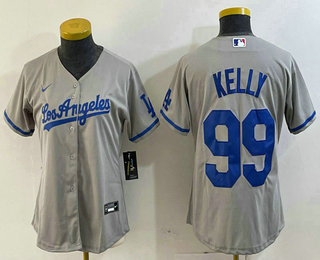 Women's Los Angeles Dodgers #99 Joe Kelly Grey With Los Stitched Cool Base Nike Jersey 02