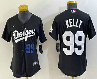 Women's Los Angeles Dodgers #99 Joe Kelly Number Black Stitched Cool Base Nike Jersey 02