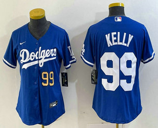 Women's Los Angeles Dodgers #99 Joe Kelly Number Blue Stitched Cool Base Nike Jersey 01