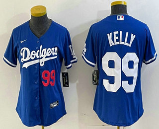 Women's Los Angeles Dodgers #99 Joe Kelly Number Blue Stitched Cool Base Nike Jersey 03