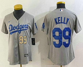 Women's Los Angeles Dodgers #99 Joe Kelly Number Grey Stitched Cool Base Nike Jersey 03