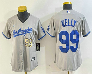 Women's Los Angeles Dodgers #99 Joe Kelly Number Grey With Los Stitched Cool Base Nike Jersey 04