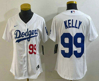 Women's Los Angeles Dodgers #99 Joe Kelly Number White Stitched Cool Base Nike Jersey 01