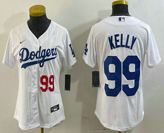 Women's Los Angeles Dodgers #99 Joe Kelly Number White Stitched Cool Base Nike Jersey 02