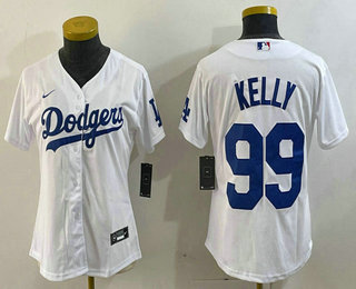 Women's Los Angeles Dodgers #99 Joe Kelly White Stitched Cool Base Nike Jersey 01