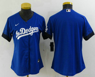 Women's Los Angeles Dodgers Blank Blue 2021 City Connect Cool Base Stitched Jersey