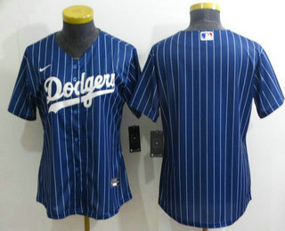 Women's Los Angeles Dodgers Blank Navy Blue Pinstripe Stitched MLB Cool Base Nike Jersey