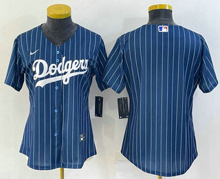 Women's Los Angeles Dodgers Blank Navy Blue Pinstripe Stitched MLB Cool Base Nike Jersey