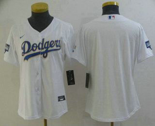 Women's Los Angeles Dodgers Blank White Gold Championship Stitched MLB Cool Base Nike Jersey