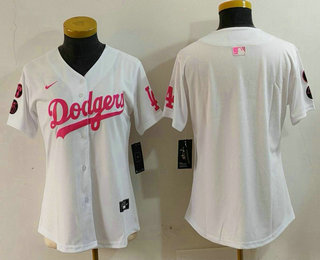 Women's Los Angeles Dodgers Blank White Pink With Patch Limited Stitched Jersey