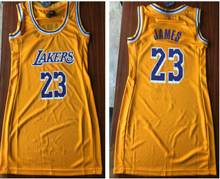 Women's Los Angeles Lakers #23 LeBron James Yellow 2018-2019 Nike Swingman NBA Dress Jersey